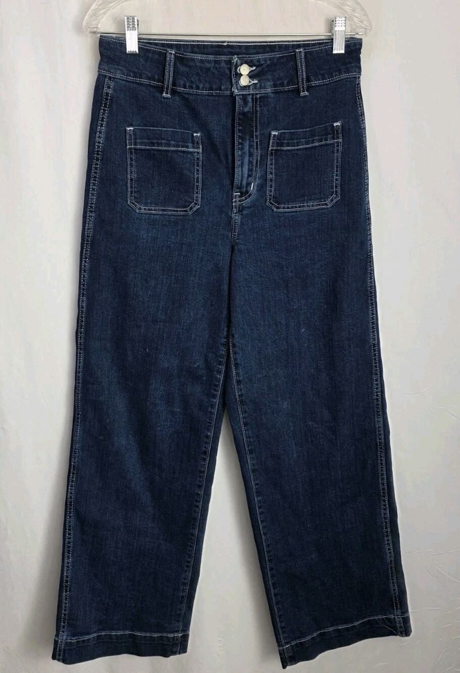 NWOT Old Navy Extra High-Rise Sky-Hi Wide Leg Jeans Dark Wash Patch Pockets Sz 8